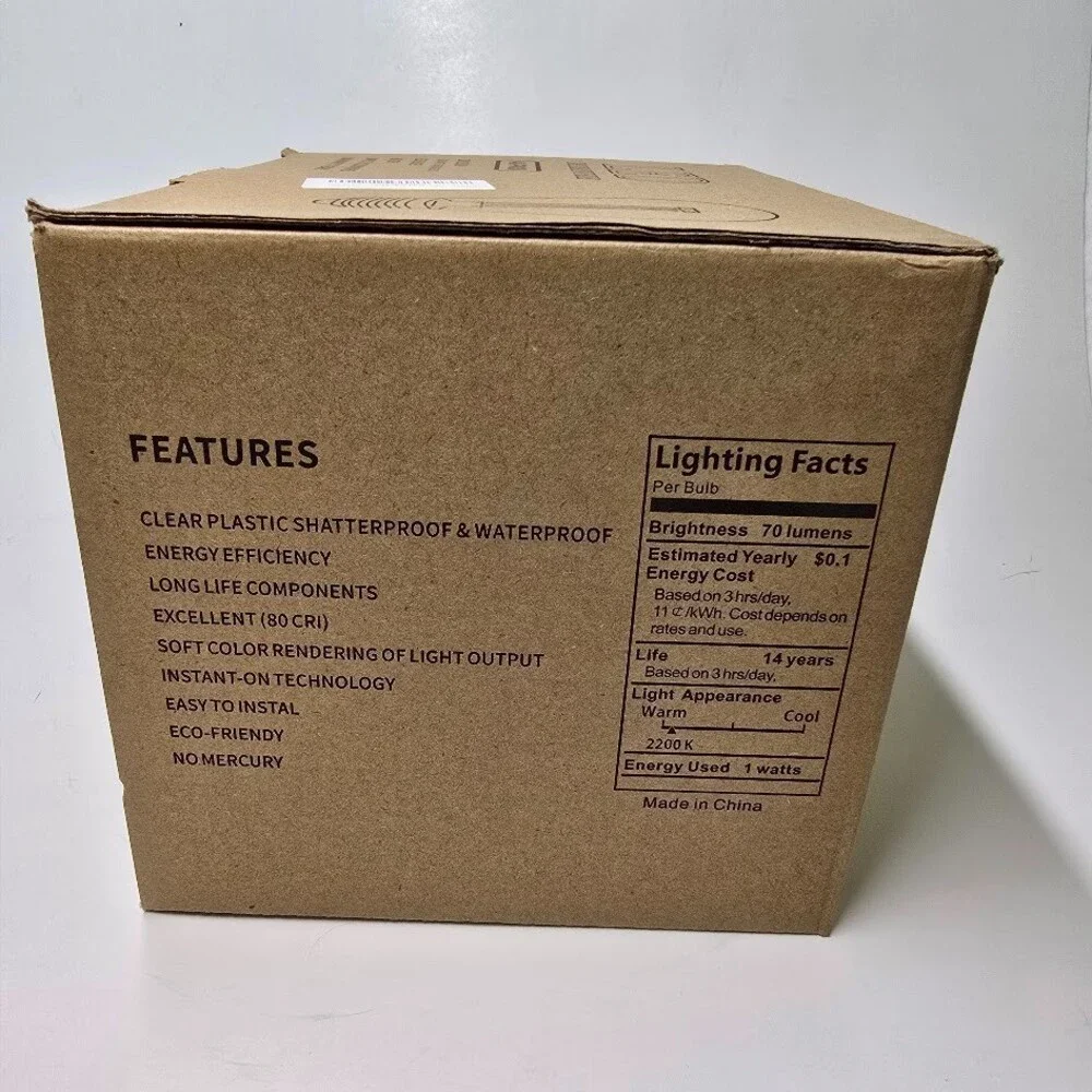 LED S14 Edison Bulb 48 Pack 2W 150LM Shatterproof Outdoor Plastic E26 Base